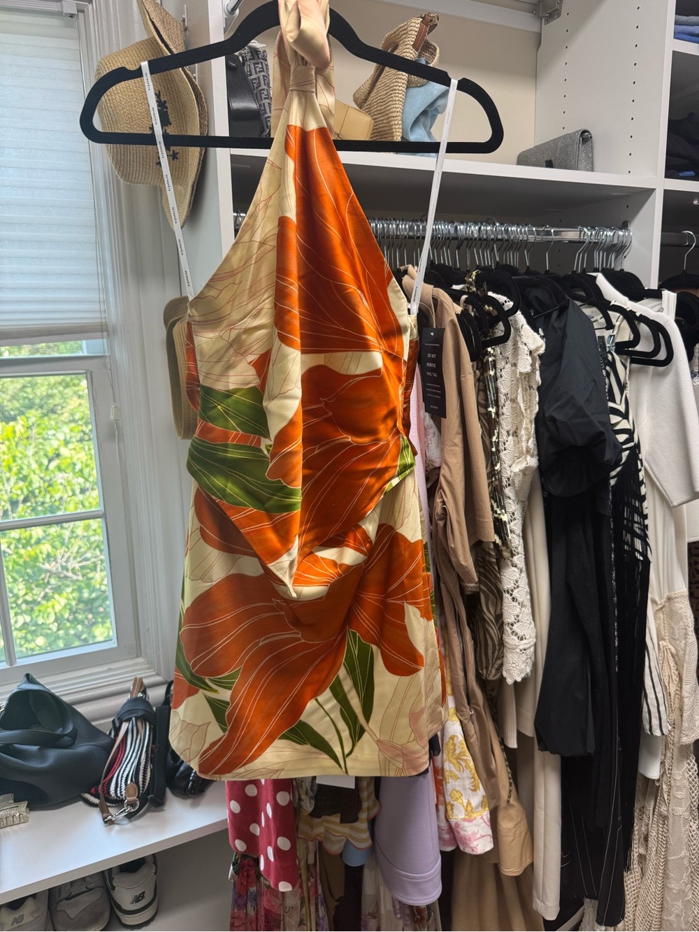 Floral Halter Accent Top in Orange and Green - Unbranded